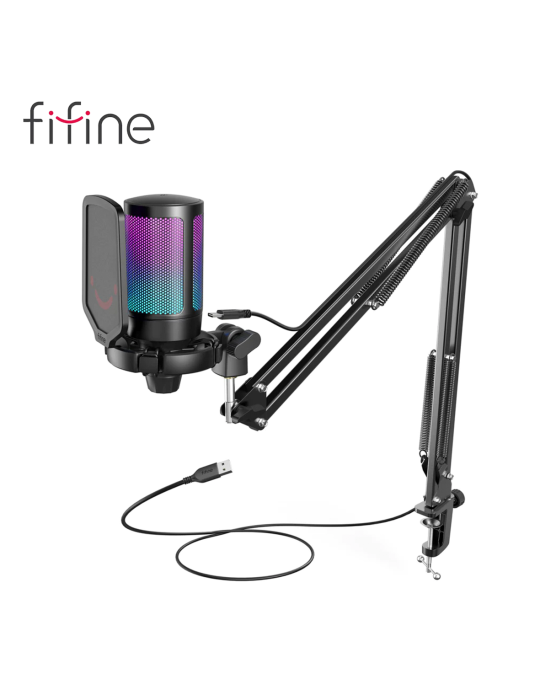 MICROFONO KIT GAMING FIFINE ( A6T ) USB BLACK RGB