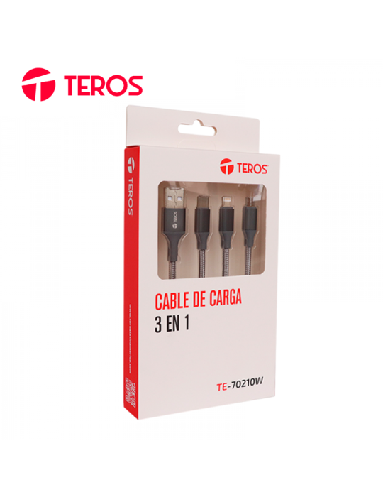 CABLE USB TEROS TE-70210W TIPO A - TIPO C/LIGHTNING/MICRO USB