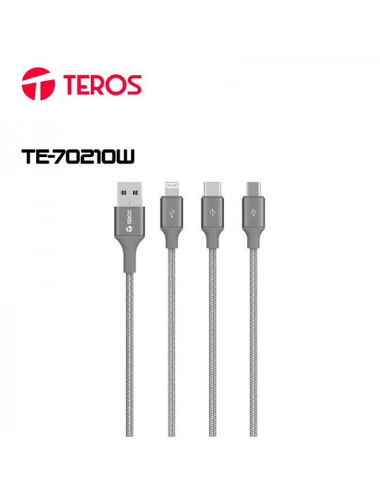 CABLE USB TEROS TE-70210W TIPO A - TIPO C/LIGHTNING/MICRO USB
