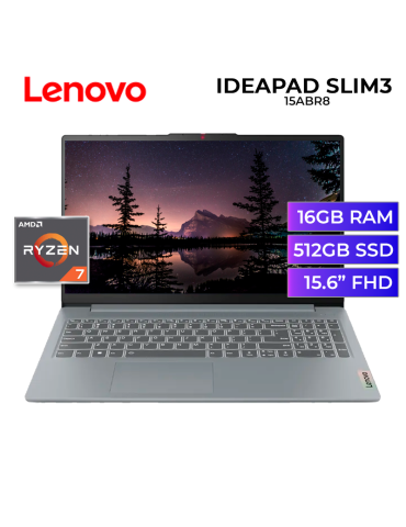 LAPTOP LENOVO IDEAPAD SLIM 3 15ABR8 RYZEN 7-5825U 16GB 512GB SSD 15.6" FHD FREEDOS (82XM00S6LM)