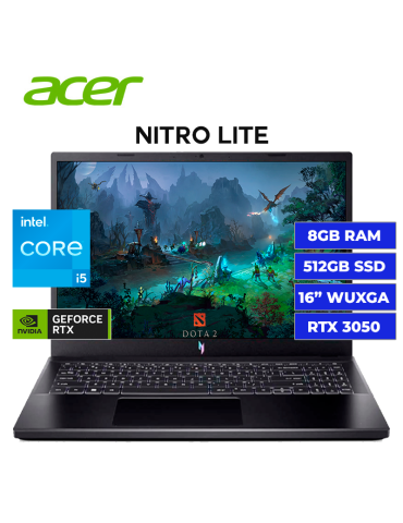 LAPTOP GAMER ACER NITRO LITE NL16-71G-52K7 CORE I5-13420H 8GB 512GB SSD RTX 3050 6GB 16" WUXGA W11 (NH.DAGAL.001)
