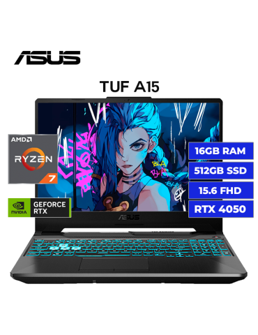 LAPTOP GAMER ASUS TUF A15 AMD RYZEN 7-7435HS 8GB 512GB SSD RTX 3050 4GB 15.6" FHD FREEDOS (90NR0JF7-M00FW0)