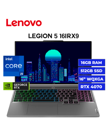 LAPTOP LENOVO LEGION 5 16IRX9 CORE I9-14900HX 16GB 512 SSD RTX 4070 8GB 16" WQXGA FREEDOS (83DG00P5LM)