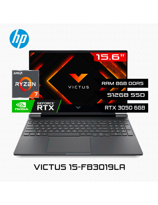 Laptop Gamer HP Victus 15-FB3019LA AMD Ryzen 7 7445HS 8GB 512GB SSD RTX 3050 6GB 15.6" FreeDOS (BT4F6LA)