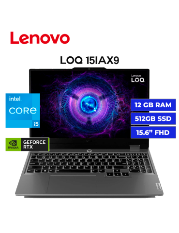 LAPTOP GAMER LENOVO LOQ 15IAX9 CORE I5 12450HX 12GB DDR5 512GB SSD RTX 3050 6GB 15.6" FREEDOS (83GS00JULM)
