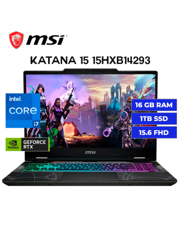 LAPTOP MSI KATANA 15 15HXB14293 INTELI7 14650HX 16GB 1TB  RTX 5070 8GB 15.6" W11 (9S7-1587C1-473)