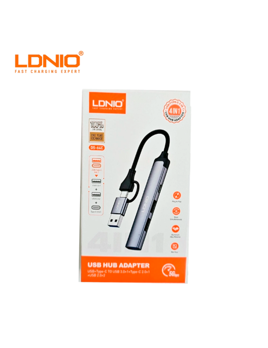 Adaptador Ldnio HUB USB-Dual A USB A 4 En 1 DS-64C