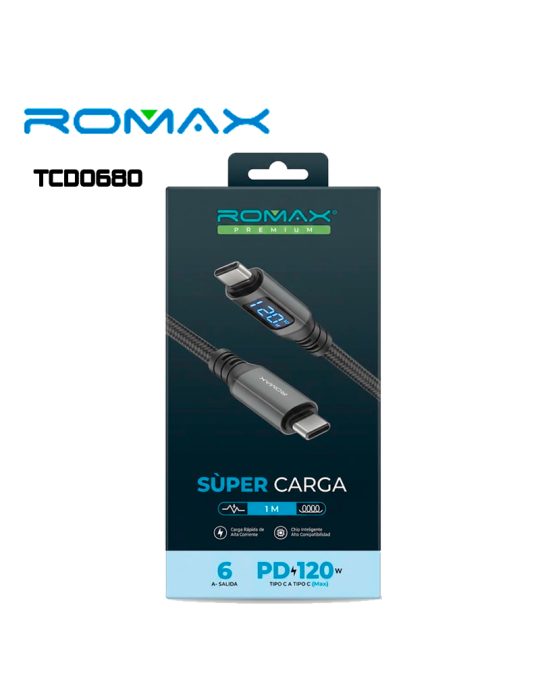 CABLE ROMAX USB-C A USB-C MAX 1MT CARGA RAPIDA (TCD0680)