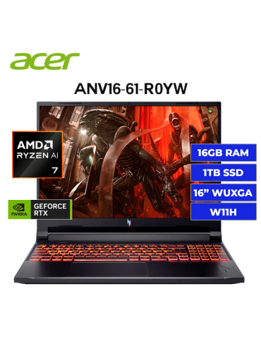 Laptop Gamer Acer Nitro V16 ANV16-61-R0YW Amd AI Ryzen 7 350 16gb 1tb Ssd Rtx 5060 8gb 16" W11