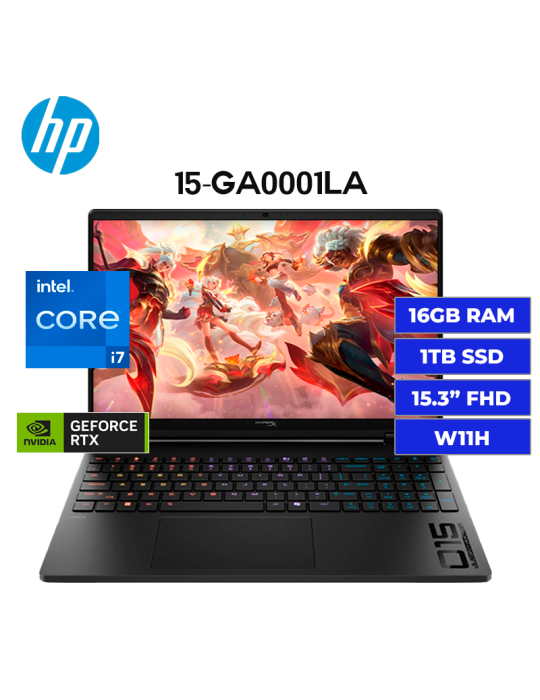 LAPTOP GAMER HP HYPERX OMEN 15-GA0001LA I7-14650HX 16GB DDR5 1TB SSD RTX 5060 8GB 15.3" W11 (D62W3LA-ABM
