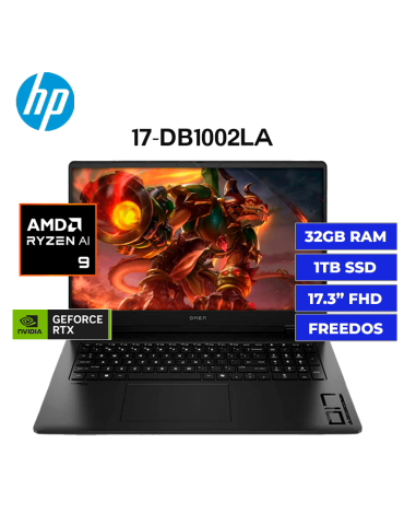 Laptop HP Omen 17-DB1002LA Amd Ryzen AI 9 365 32gb 1tb Ssd Rtx 5060 8gb 17.3" Freedos (CW4G9)