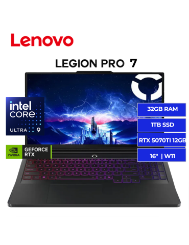 LAPTOP GAMER LENOVO LEGION PRO 7 16IAX10H CORE ULTRA 9 275HX 1TB SSD 32GB RTX 5070TI 12GB 16" W11 (83F50010US)